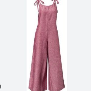 J.PETERMAN Wide Leg Linen Caroline Overalls L Rose Beige